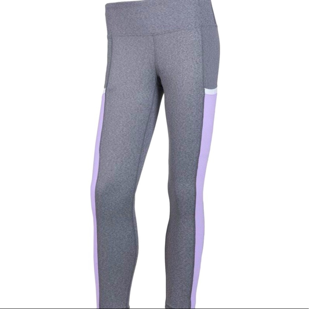 NWOT Footjoy Ladies Panel Pocket Charcoal Heather Orchid Purple Leggings Sz XS💜